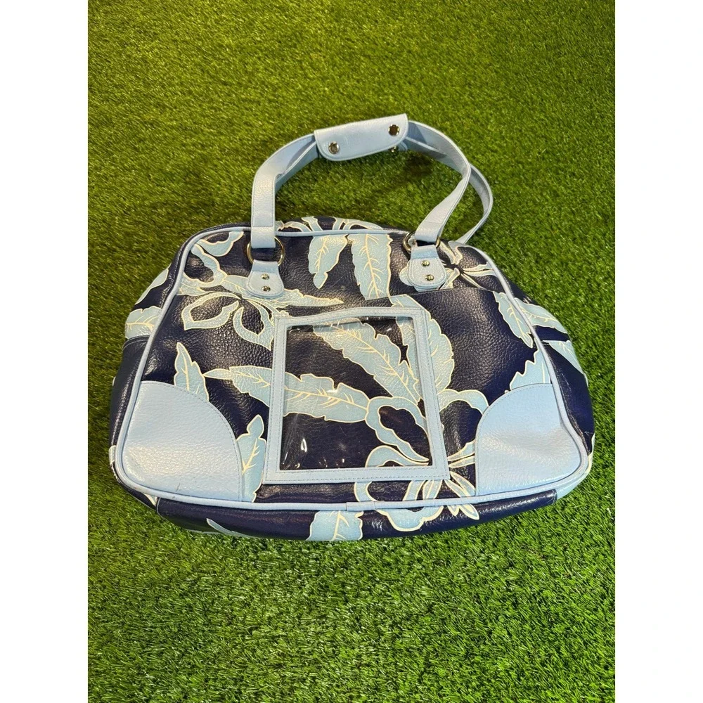 Vintage‎ Roxy Blue Floral Patent Faux Leather Tote Bag Purse Carry-On